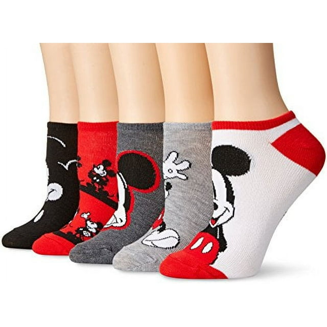 Disney womens Mickey Mouse 5 Pack No Show Casual Sock, Red Mickey, Fits ...