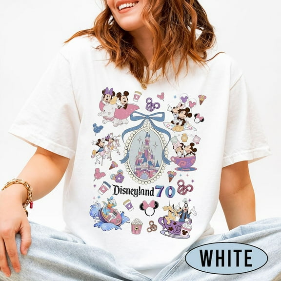Disneyland 70th Anniversary Shirt, Disneyland 1955–2025 Celebration Tee, Mickey Minnie 70th Anniversary Shirt, Disneyland 70 Years Of Magic ,White Color,Size 2XL