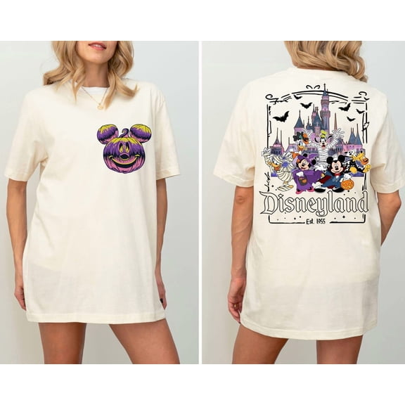 Disneyland California Halloween Shirt, Mickey and Friends Halloween Shirt, Spooky Season Shirt, Disneyland Vacation Tee, Disney Pumpkin Tee,Ivory Color,Size L
