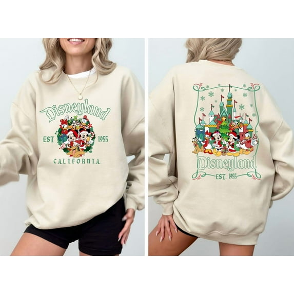 Disneyland Est 1955 Christmas Sweatshirt, Mickey And Friends Christmas Christmas Family Sweatshirt,Sand Color,Size 2XL