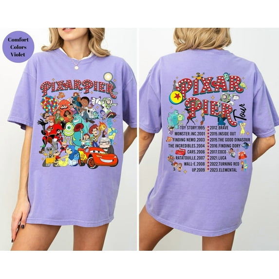 Disneyland Pixar Pier Tour shirt, Disney Pixar Fest 2025 Shirt, Meet me at Pixar Pier Disney Pixar Characters Tee, Disneyland Trip Shirt,Violet Color,Size L