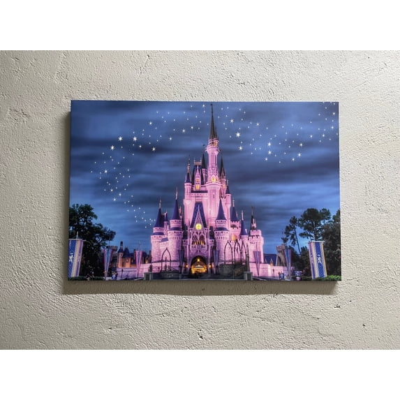 Disneyland Printed, Cinderella Castle Wall Decor, Starry Sky Wall Decor, Cinderella Castle, Kids Printed, Kids Room Printed, Canvas Wall Decor - 3P-Rolled Canvas