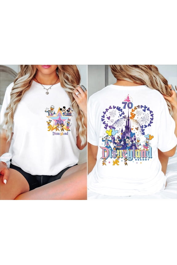 Disneyland Resort 70th Anniversary Shirt, Disneyland 70 Years of Magic Tee, Disney Happiest Place On Earth,White Color,Size L