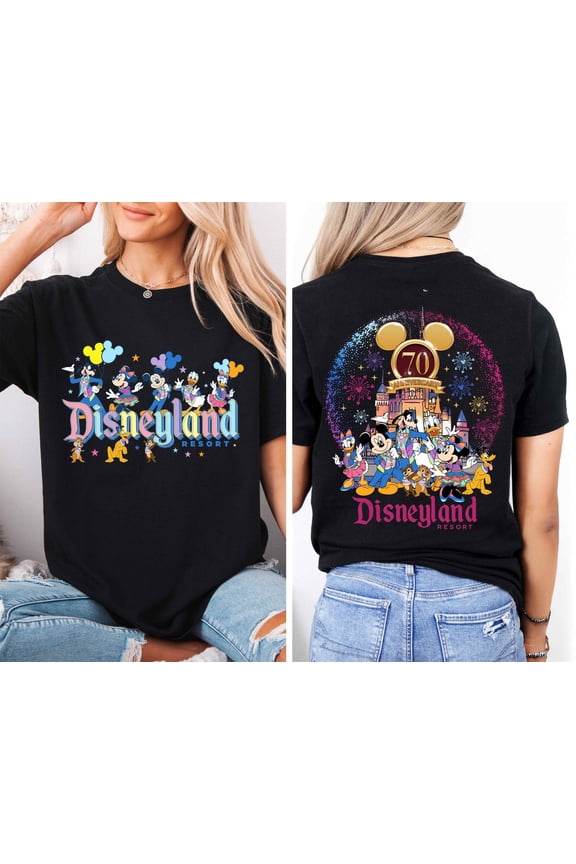 Disneyland Resort T-shirt, 70th Anniversary Shirt, Disney 70 Magical Years Tee, Mickey and Friends Anniversary Shirt, Walt Disney World Tee,Black Color,Size L