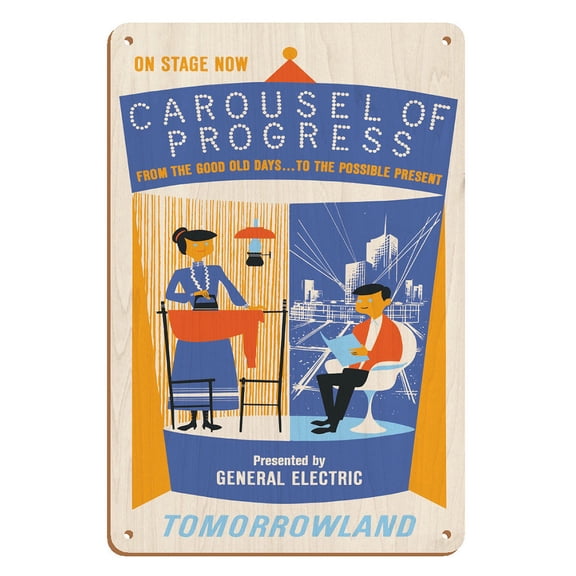 Disneyland - Tomorrowland’s Carousel of Progress - Vintage Advertising Poster c.1967 - 8 x 12 inch Vintage Wood Art Sign