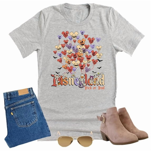 Disneyland Trick or Tread Graphic Design Unisex T-Shirt (Grey-Small)