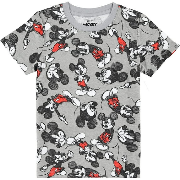 Disneys Mickey Mouse Boys Short Sleeve T-Shirt - All Over Print Design Mickey Mouse Tee Gray
