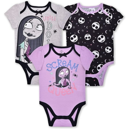 Disneys Night Before Christmas 3 Pack Short Sleeve Creeper for Baby, Girls Bodysuit Bundle