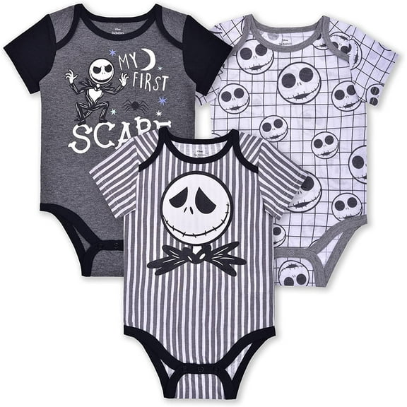 Disneys Night Before Christmas 3 Pack Short Sleeve Creeper for Baby, Romper Bodysuit Set