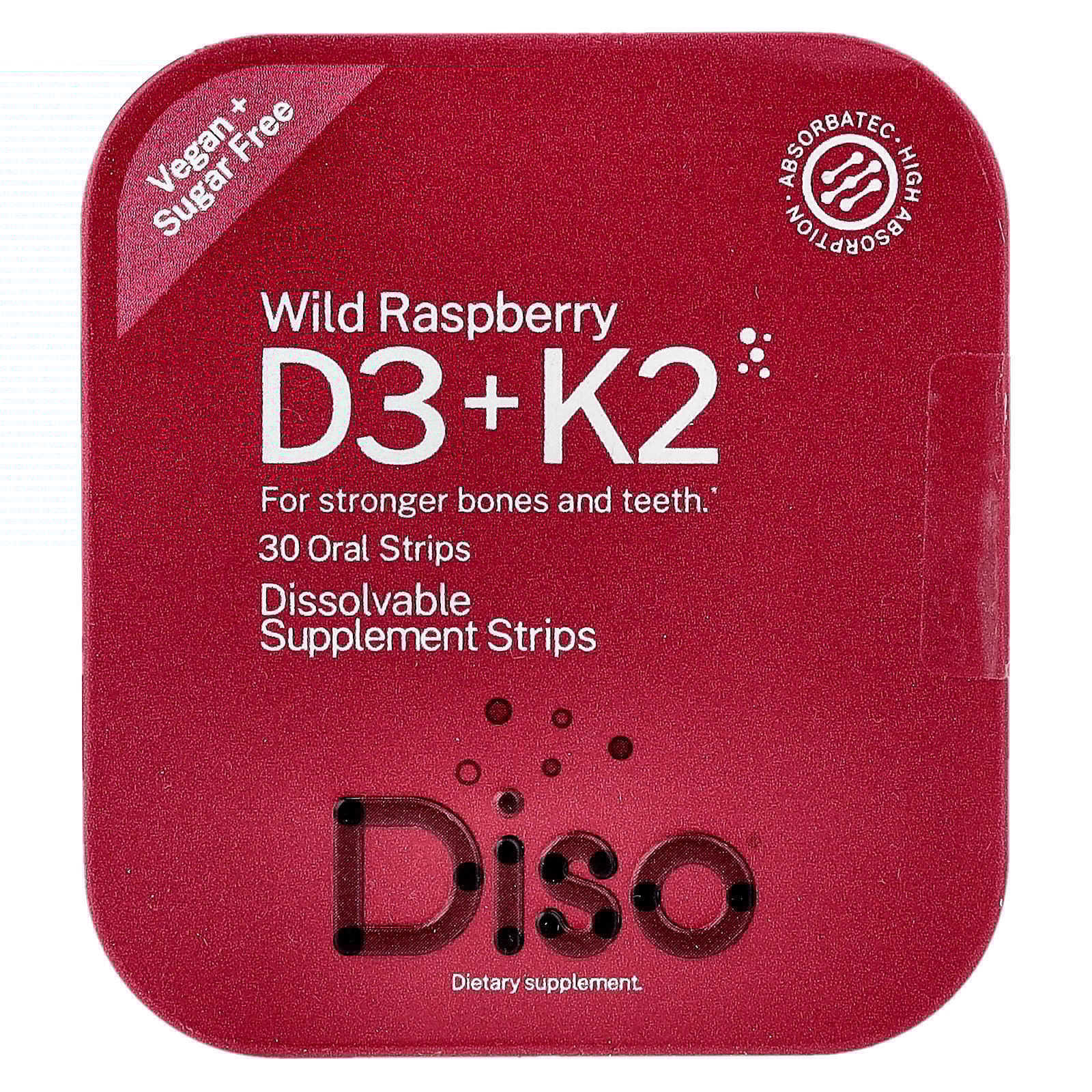 Diso Vitamin D3 + K2, Wild Raspberry, 30 Oral Strips