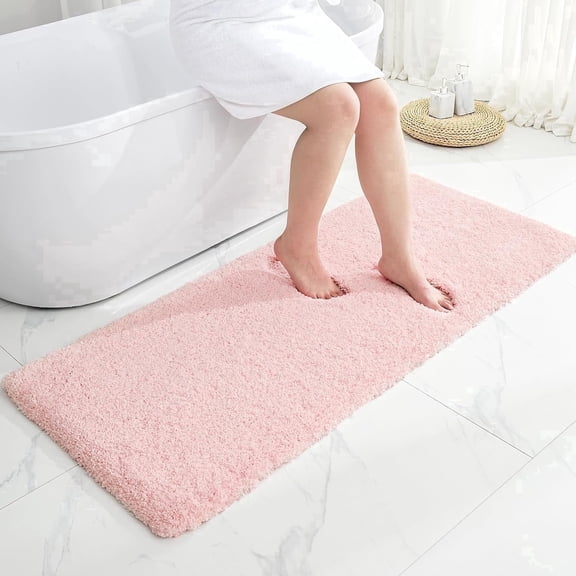 Disolla Sakura Pink 24 x 59 Inch Ultra Thick Fluffy Microfiber Bathroom Rugs & Bath Mat, Non-Slip Washable Floor Carpet for Tub and Shower