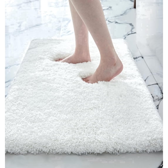 Disolla Bathroom Rugs White 24 x 36 Ultra Thick Plush Fluffy Microfiber Bath Mat Non Slip Bath Carpet Absorbent Washable Dry Mats for Bathroom Floor Bath Rug