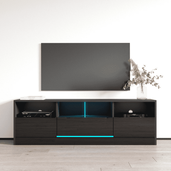 Disparo 06 TV Stand for TVs up to 70", Modern High Gloss 63" Entertainment Center, TV Media Console with Storage Cabinets and LED Lights