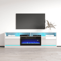 Disparo BL-05 Fireplace TV Stand for TVs up to 90", Modern High Gloss 79" Entertainment Center, Electric Fireplace TV Media Console with Storage Cabinets and LED Lights