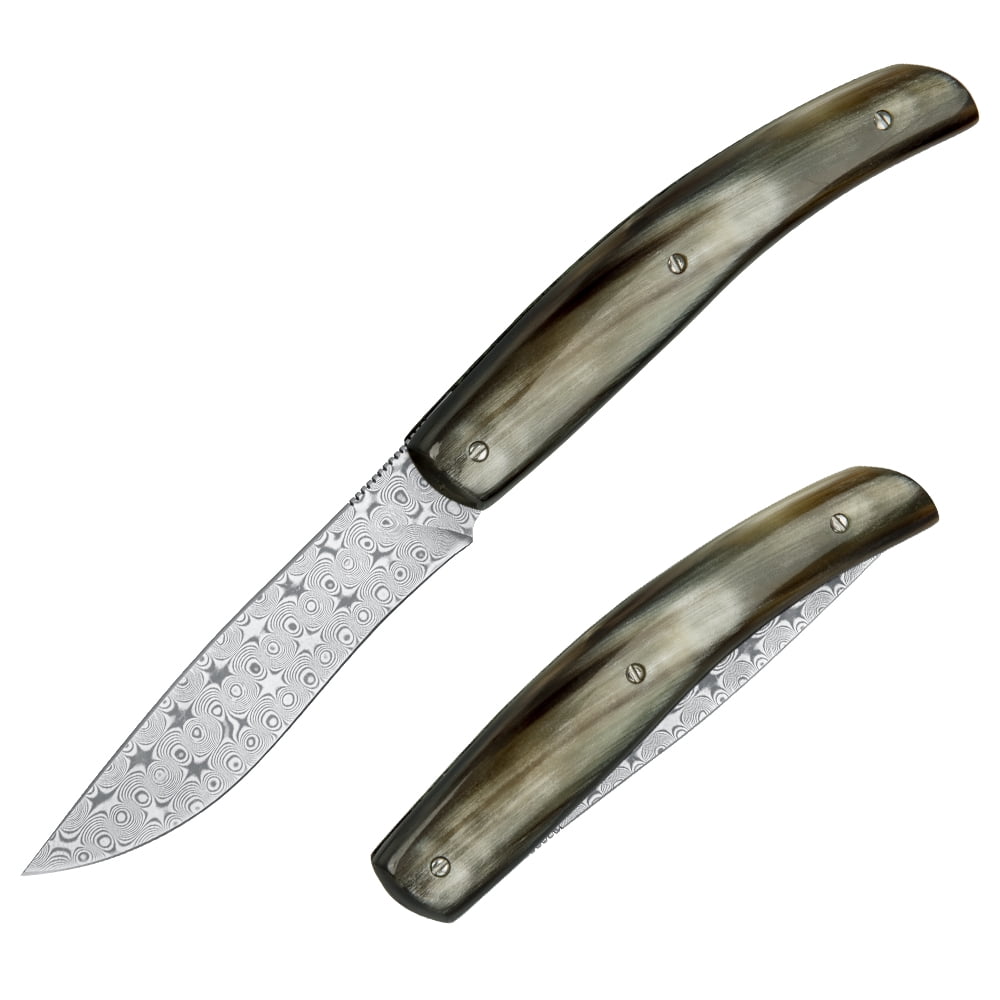 Dispatch 3.2 inch Blade Length Damascus Steel EDC Folding Knife with Cowl Handle and Rosette Blade