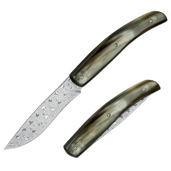 Dispatch 3.2 inch Blade Length Damascus Steel EDC Folding Knife with Cowl Handle and Rosette Blade