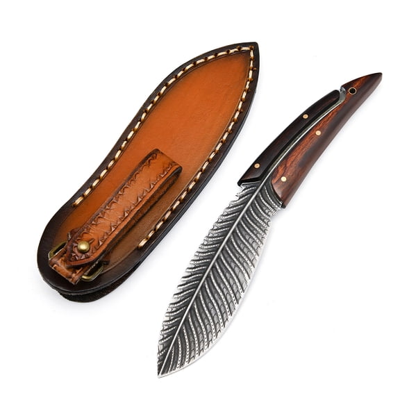 Dispatch 3.9-inch Fixed Blade Knife, Gray,Damascus Steel, Feather Knife for Outdoor Climbing with Sheath