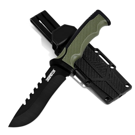 Dispatch 4.2" Hunting Knife, Fixed Blade Camping Knife with K-Sheath, Rubber ABS Handle for Outdoor