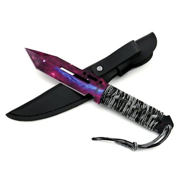 Dispatch 4.7" Multi-Color Fixed Blade, Hunting Knife, Camping Knife with Leather Sheath and Handle with Cord