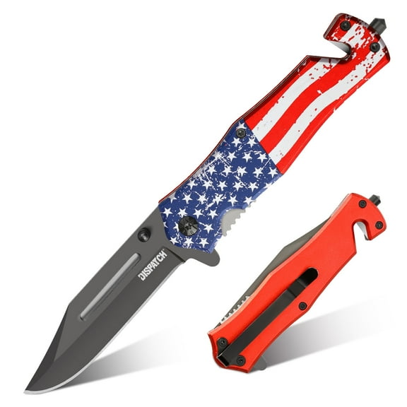 Dispatch 4.72 inch Full Metal National Flag Design Folding Knife, Pocket Knife with Titanium Coating Handle