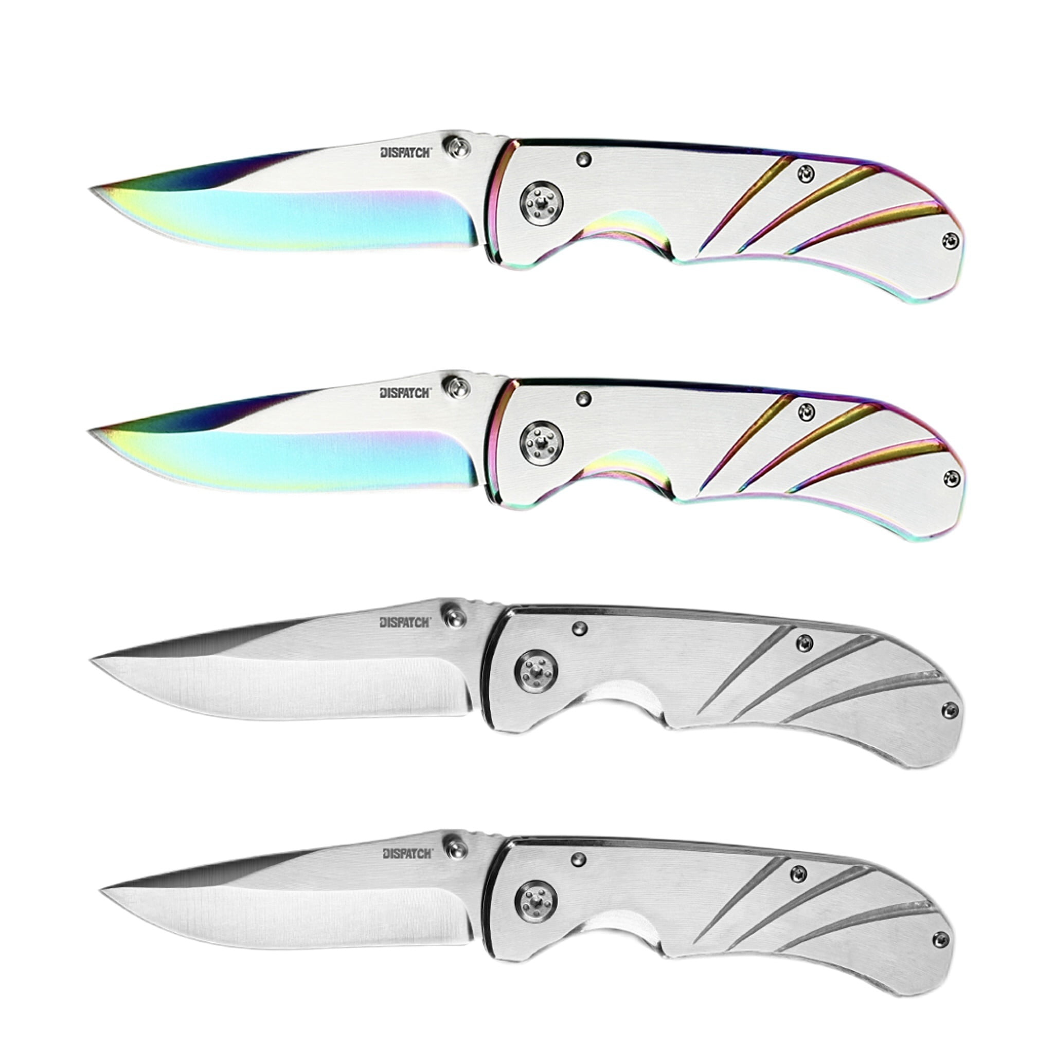 Dispatch 4PCS 4.5” Folding Pocket Knife with Aluminum Handle and Clip, 3Cr Brushed Finish blade(Rainbow & Silver)
