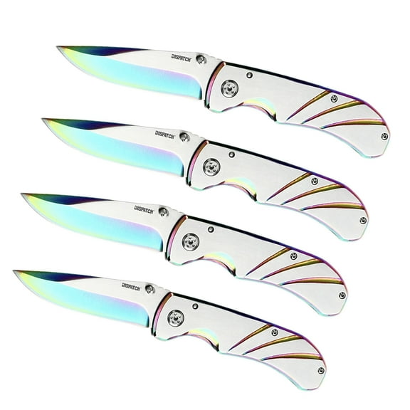 Dispatch 4PCS 4.5” Folding Pocket Knife with Aluminum Handle and Clip, 3Cr Brushed Finish blade, Rainbow