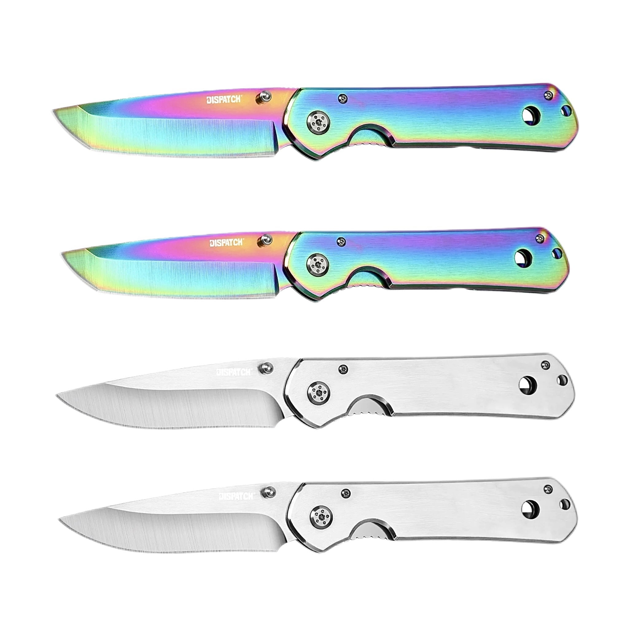 Dispatch 4PCS 5.3” Folding Pocket Knife, 3Cr13 Steel Blade, Pocket Knife with Non-Slip Steel Handle & Pocket Clip(Rainbow & Silver)