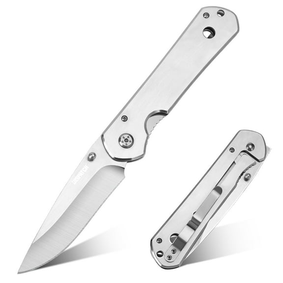 Dispatch 5.3” Folding Pocket Knife, 3Cr13 Steel Blade with Satin Finish, Pocket Knife with Non-Slip Steel Handle & Pocket Clip