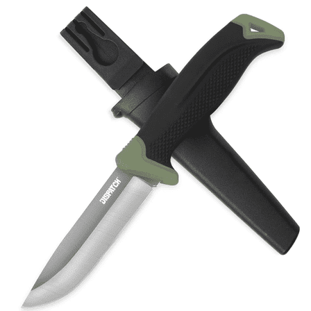 Dispatch 9 inch Fixed Blade Knives Hunting Knives with sheath Rubber Green Handle Camping Knives