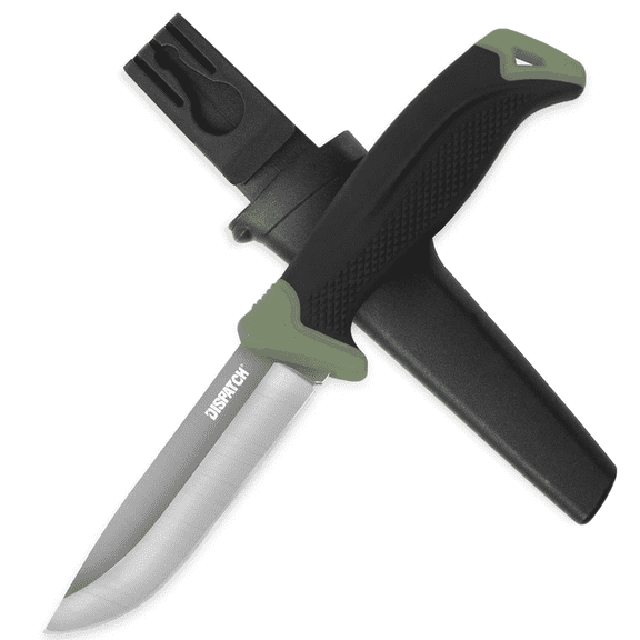 Dispatch 9 inch Fixed Blade Knives Hunting Knives with sheath Rubber Green Handle Camping Knives