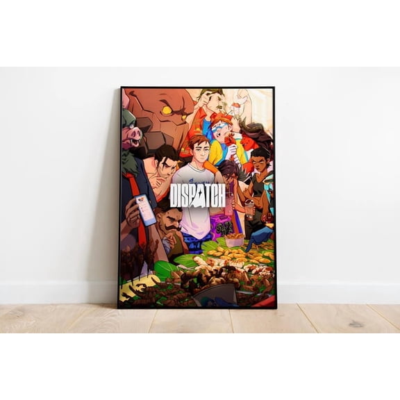 Dispatch Chaos Dinner Scene Poster Animated Action Comedy Wall Art Vibrant Character Gathering Print Stylized Pop Art Gaming Room Decor Size 24x36 Unframed Poster
