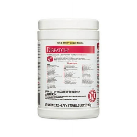 Dispatch Cleaner Disinfectant Towels 6 3/4 x 8, 150/Can