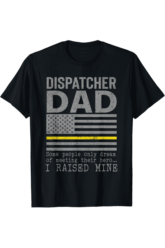 Dispatcher Dad Thin Gold Line American Flag T-Shirt - Patriotic 911 Emergency Dispatcher Hero Father Gift - Retro Distressed Graphic Tee for Men