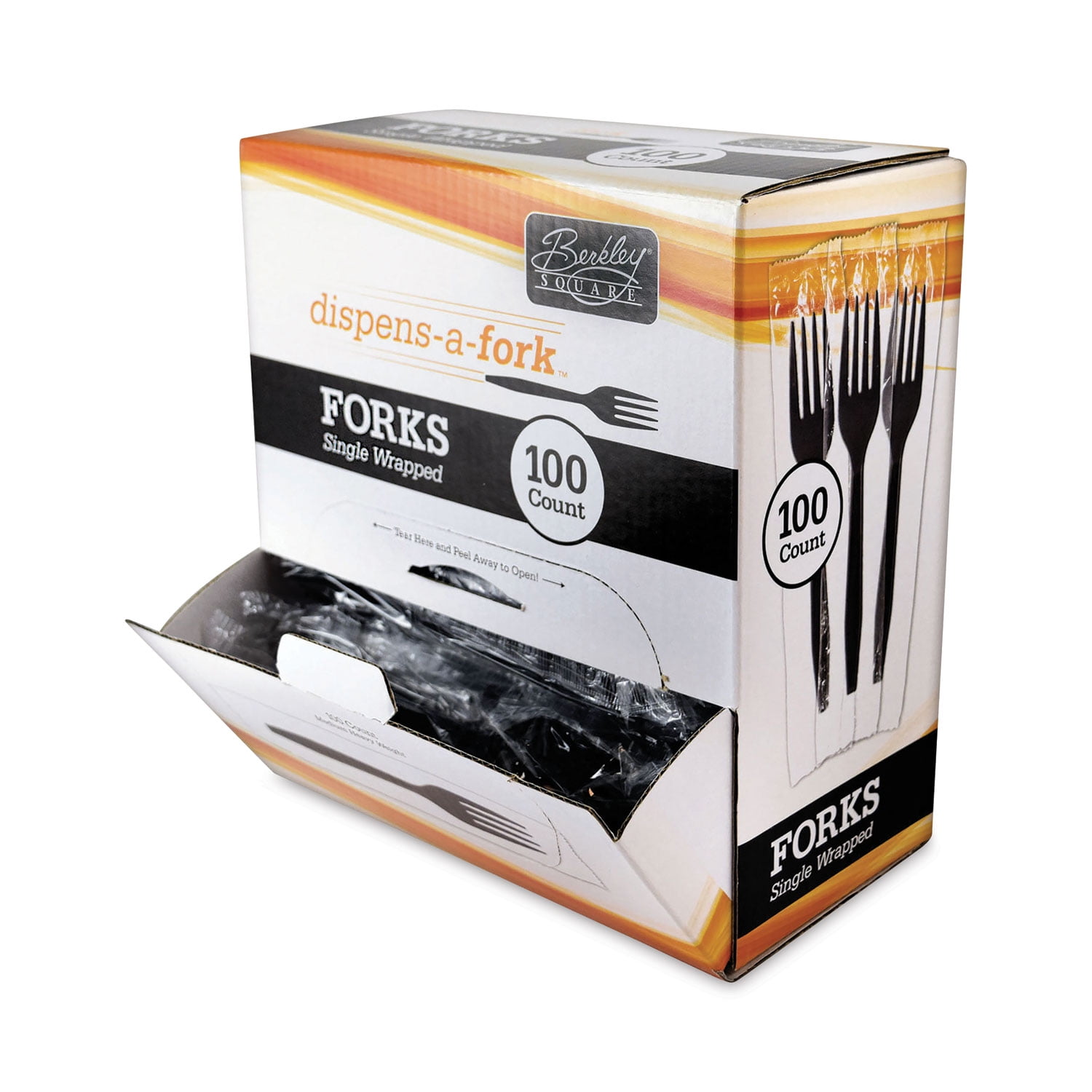 Dispens-a-Fork, Individually Wrapped, Mediumweight, Plastic, Black, 100/Box Dispens-a-Fork, Individually Wrapped, Mediumweight, Plastic, Black, 100/Box