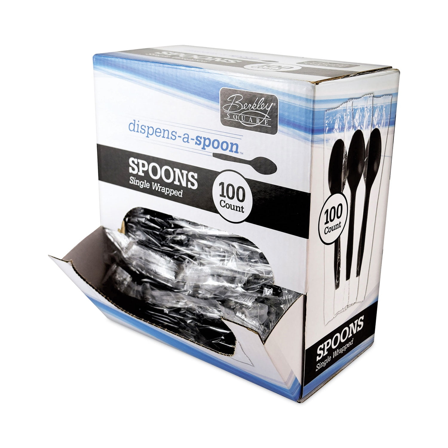 Dispens-a Spoon, Individually Wrapped, Mediumweight, Teaspoons, Black, 100/Box Dispens-a Spoon, Individually Wrapped, Mediumweight, Teaspoons, Black, 100/Box