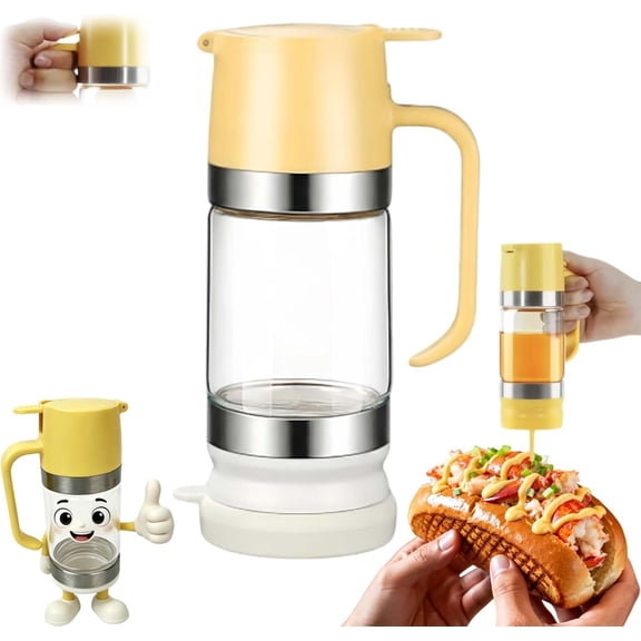 Dispensador De Leche Condensada, 2026 Upgraded Glass Honey Dispenser No Drip With Base And Handle For Coffee And Tea Breakfast & Baking Daily Use, Activities, Or Demonstrations (yellow)