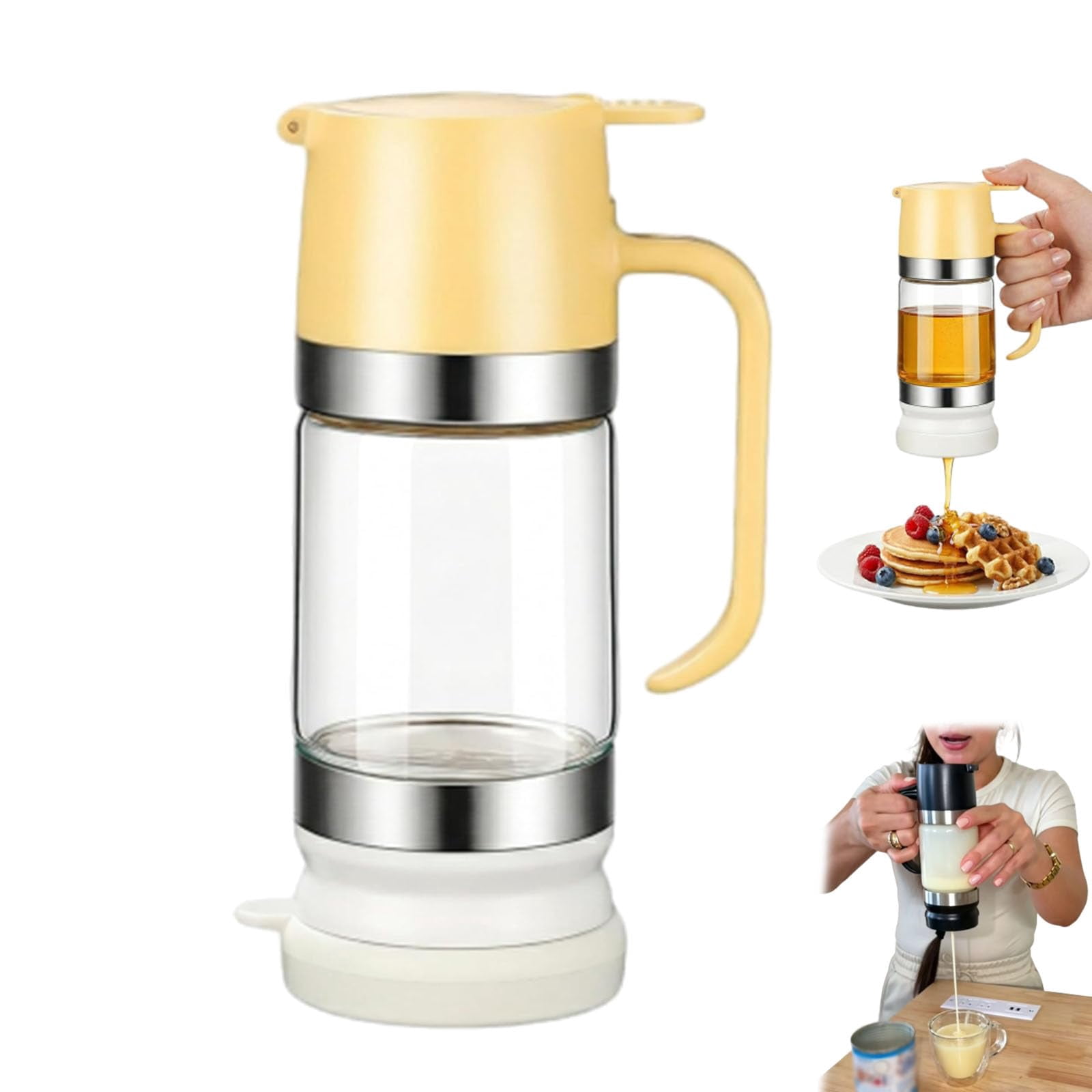 Dispensador De Leche Condensada, Glass Honey Dispenser with Stand No Drip for Maple Syrup Coffee Tea Daily Use
