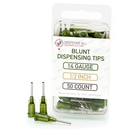 Dispense All - 14 Gauge 1/2 Inch Blunt Tipped Dispensing Needle, Luer Lock, 50 Count