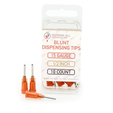 Dispense All - 15 Gauge 1/2 Inch Blunt Tipped Dispensing Needle, Luer Lock, 10 Count