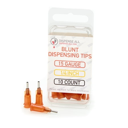 Dispense All - 15 Gauge 1/4 Inch Blunt Tipped Dispensing Needle, Luer Lock, 10 Count