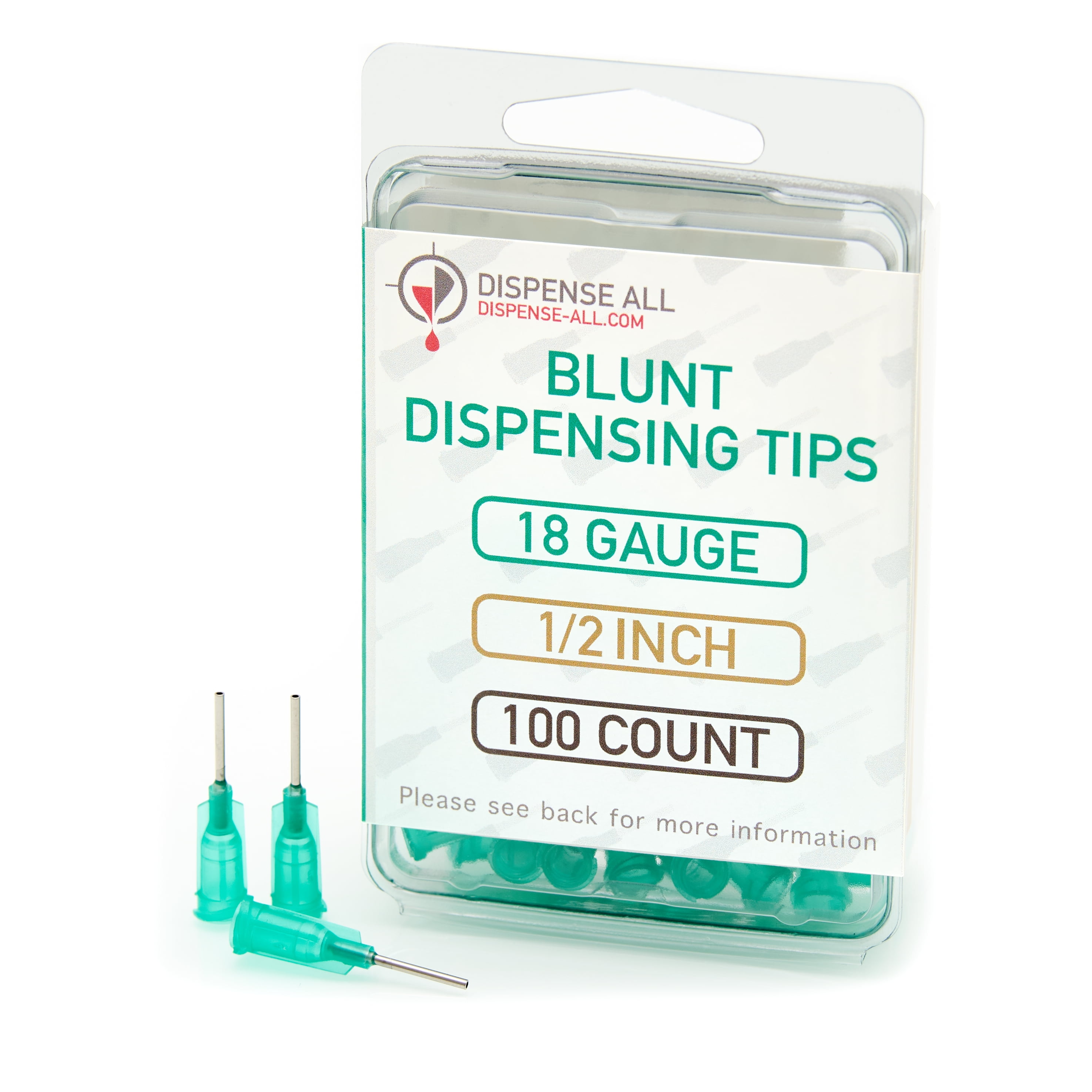 Dispense All - 18 Gauge 1/2 Inch Blunt Tipped Dispensing Needle, Luer Lock, 100 Count