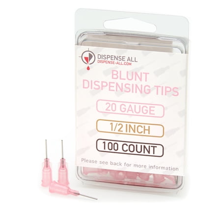 Dispense All - 20 Gauge 1/2 Inch Blunt Tipped Dispensing Needle, Luer Lock, 100 Count