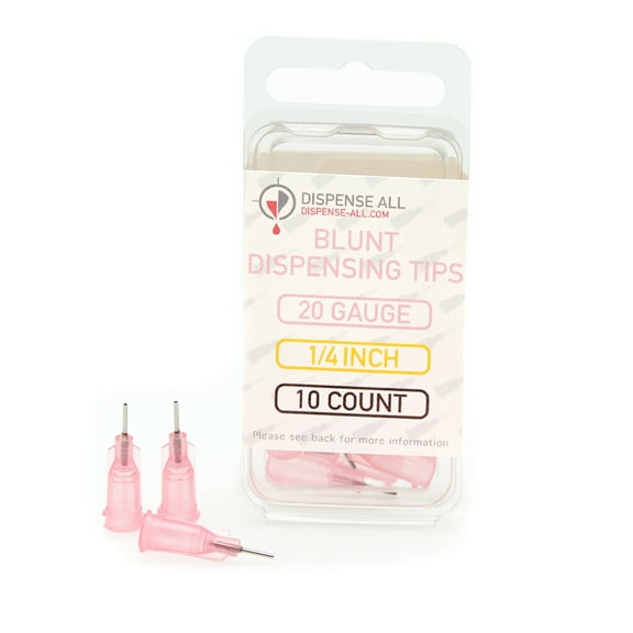 Dispense All - 20 Gauge 1/4 Inch Blunt Tipped Dispensing Needle, Luer Lock, 10 Count