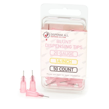 Dispense All - 20 Gauge 1/4 Inch Blunt Tipped Dispensing Needle, Luer Lock, 50 Count