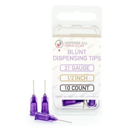 Dispense All - 21 Gauge 1/2 Inch Blunt Tipped Dispensing Needle, Luer Lock, 10 Count