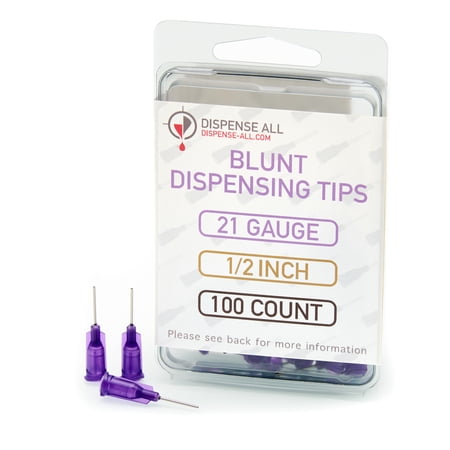 Dispense All - 21 Gauge 1/2 Inch Blunt Tipped Dispensing Needle, Luer Lock, 100 Count