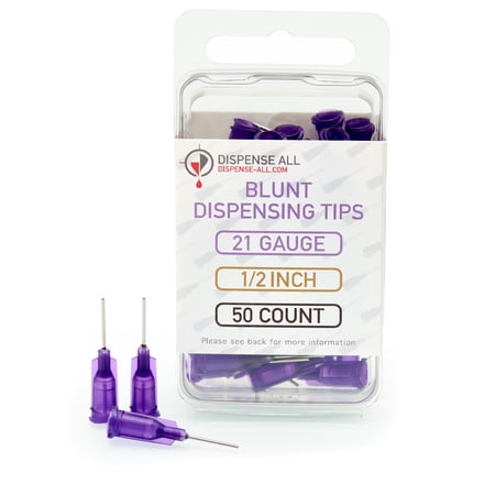 Dispense All - 21 Gauge 1/2 Inch Blunt Tipped Dispensing Needle, Luer Lock, 50 Count