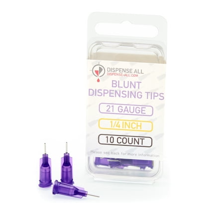 Dispense All - 21 Gauge 1/4 Inch Blunt Tipped Dispensing Needle, Luer Lock, 10 Count