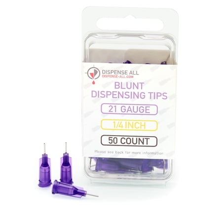 Dispense All - 21 Gauge 1/4 inch Blunt Tipped Dispensing Needle, Luer Lock, 50 Count