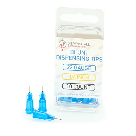 Dispense All - 22 Gauge 1/4 Inch Blunt Tipped Dispensing Needle, Luer Lock, 10 Count